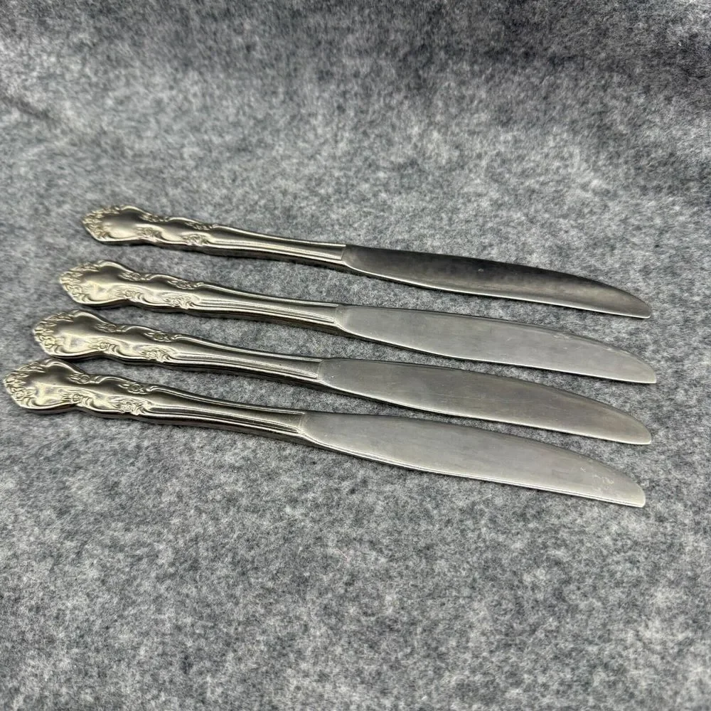 Stainless Korea Dinner‎ Knives Rose Pattern Set of 4 Flatware Replacements